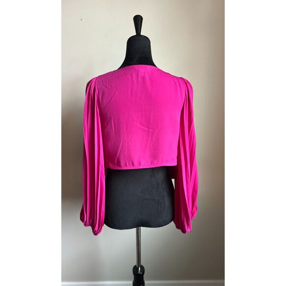 EXPRESS Hot Pink Open Front Pleated Balloon Sleeve Cropped Bolero Jacket Size XS - Picture 3 of 8